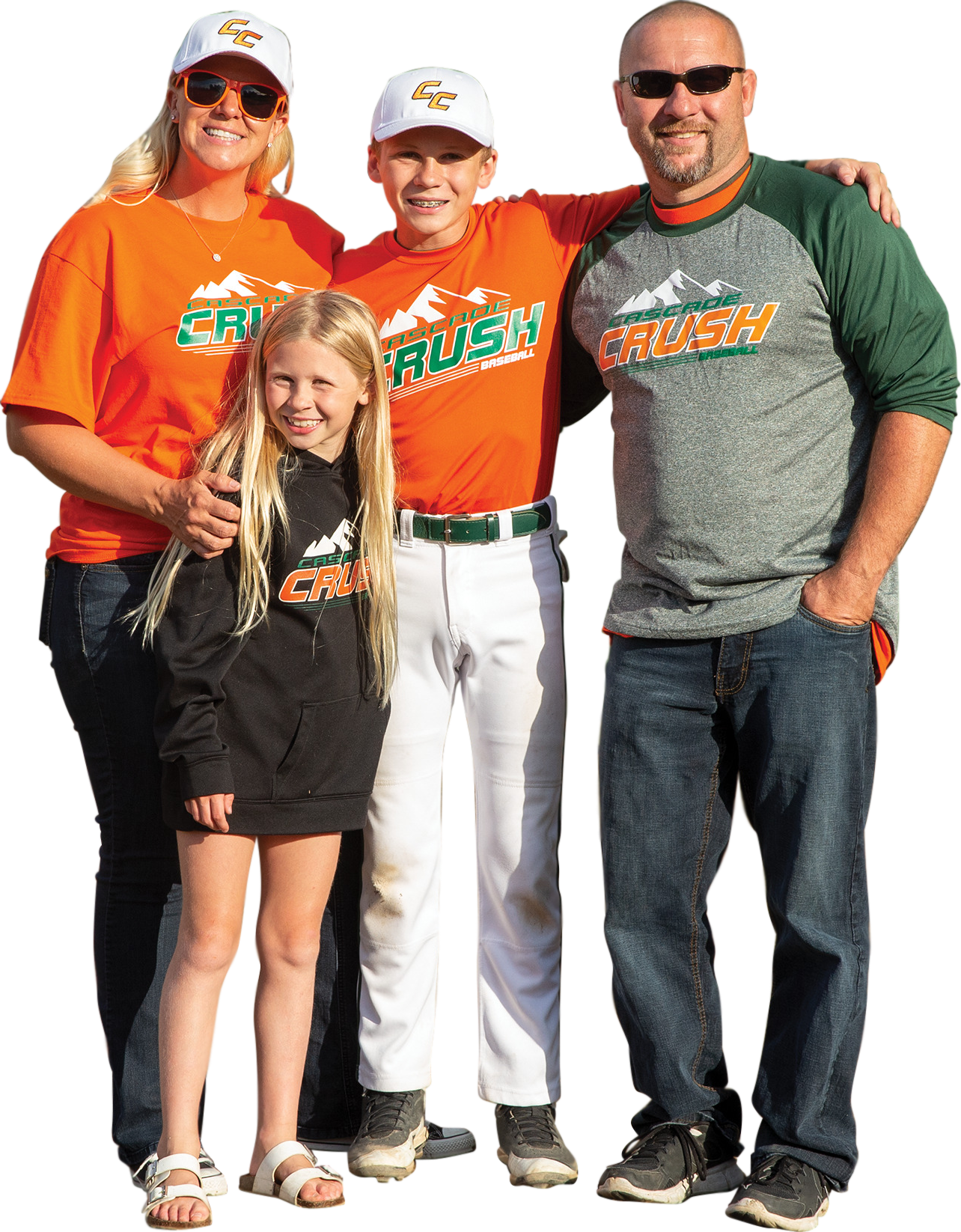 A family showing there custom printed apparel.