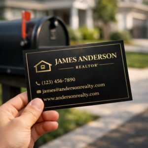 Business Card being held in a hand