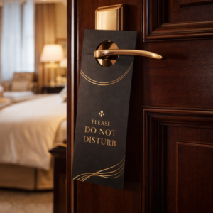 Door hanger in a hotel setting