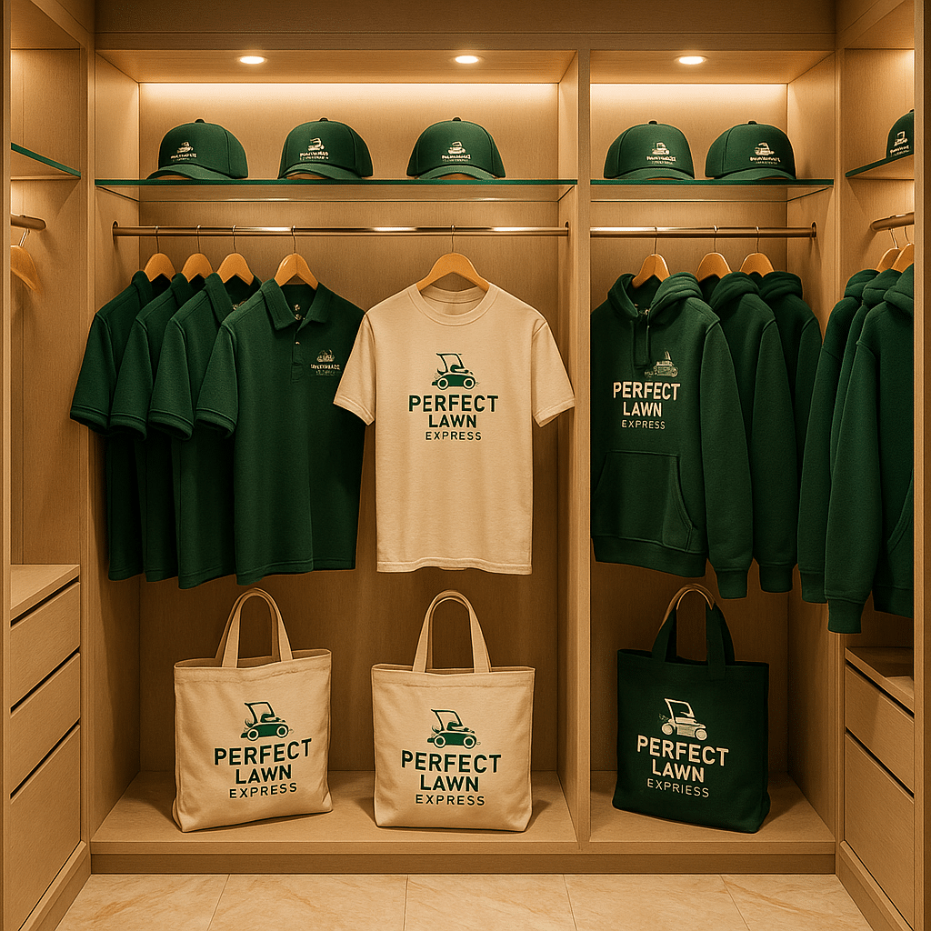 Custom Printed Apparel in a walk in closet