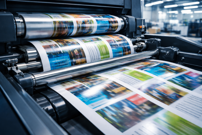 Roll of flyers being printed