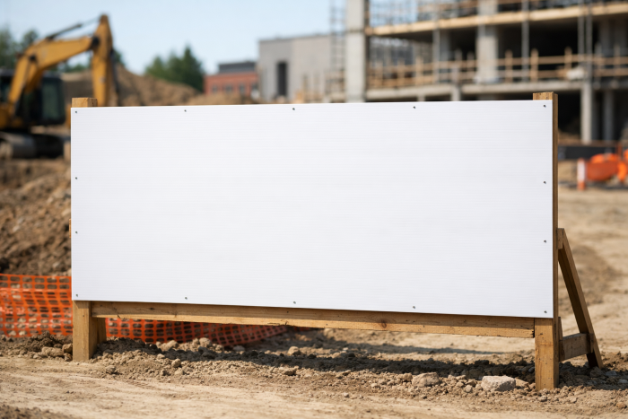 Large full sheet Coroplast at construction site.