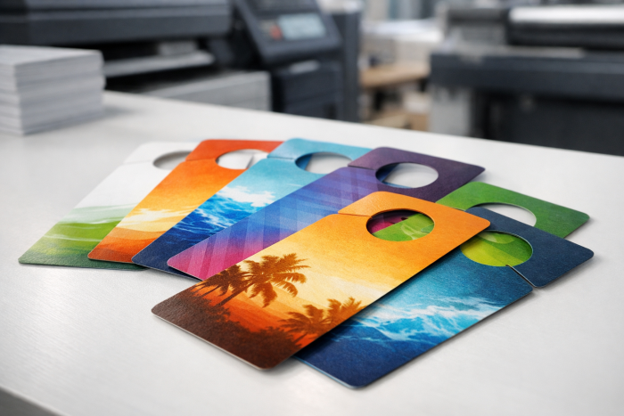 Door hangers on a desk