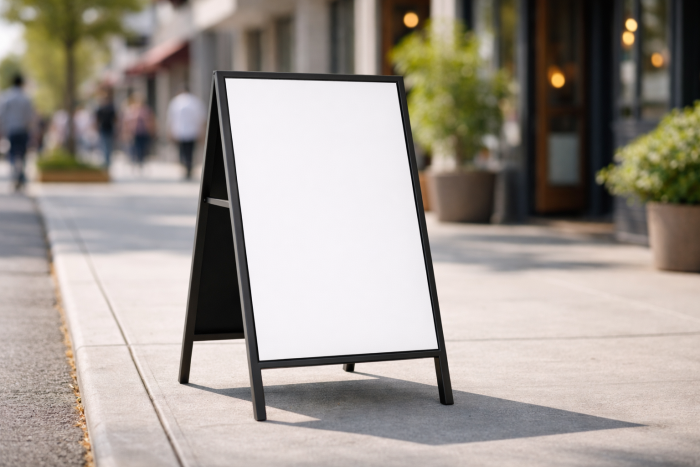 A-Frame sign on the sidewalk