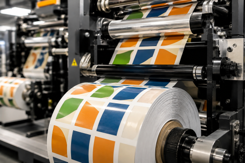 Labels being printed in a print shop